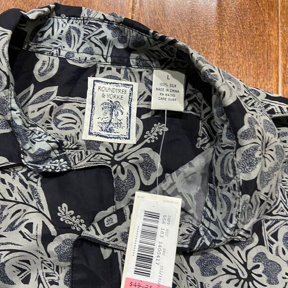 Roundtree & Yorke Vintage Silk Abstract Black Grey Button Front Shirt Mens Large - Picture 5 of 7
